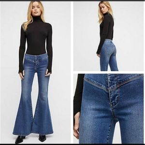 Free People Retro Low Rise Flares, dawn blue